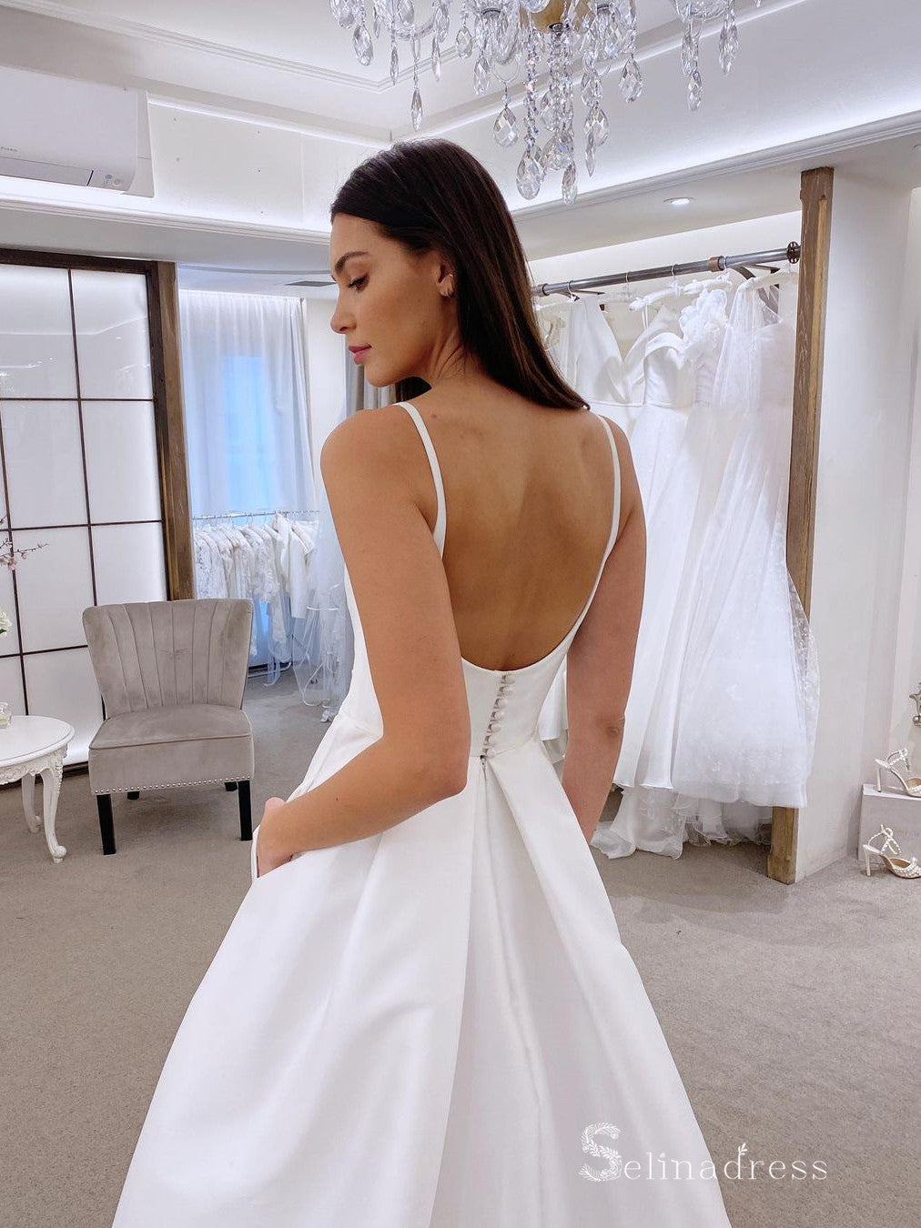 A-line Scoop Sleeveless White Satin Wedding Dresses Cheap Bridal Gowns MLH015 A-line Scoop Sleeveless White Satin Wedding Dresses Cheap Bridal Gowns MLH015
