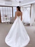 A-line Scoop Sleeveless White Satin Wedding Dresses Cheap Bridal Gowns MLH015|Selinadress