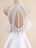 A-line Scoop White Boho Wedding Dresses White Satin Bridal Gowns CBD387|Selinadress