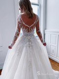 A-line Scoop White Lace Wedding Dresses Long Sleeve Bridal Gowns CBD503|Selinadress