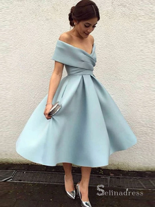 A-line Simple Homecoming Dress Off-the-shoulder Satin Short Prom Dress MHL047|Selinadress
