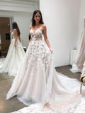 A-line Spaghetti Straps 3D Lace Rustic Wedding Dresses Bridal Gowns MHL2831|Selinadress