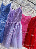 A-line Spaghetti Straps Applique Lilac Short Prom Dress Homecoming Dresses #CBD592