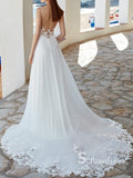 A-line Spaghetti Straps Applique Wedding Dress Romantic Bridal Dresses RYU024|Selinadress