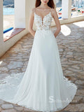 A-line Spaghetti Straps Applique Wedding Dress Romantic Bridal Dresses RYU024|Selinadress