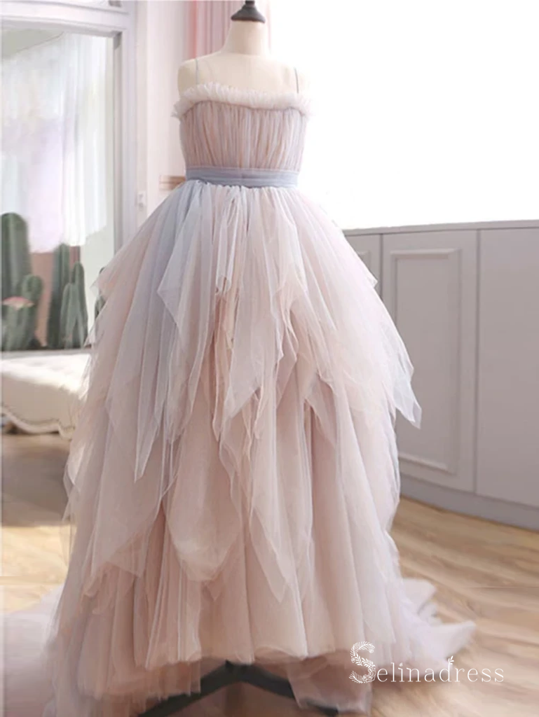 A-line Spaghetti Straps Asymmetrical Long Prom Dresses Pink Evening Dr SELINADRESS A-line Spaghetti Straps Asymmetrical Long Prom Dresses Pink Evening Dr SELINADRESS