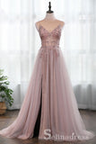 A-line Spaghetti Straps Beaded Long Prom Dress Dust Pink Gorgeous Formal Pageant Evening Dress SED049
