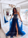 A-line Spaghetti Straps Beads Prom Dress Tulle Long Formal Dresses Evening Dress KPY032|Selinadress