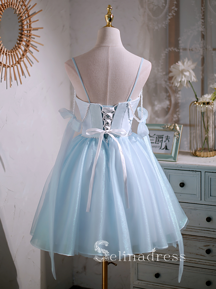 A-line Spaghetti Straps Blue Cute Short Homecoming Dress Summer Outfit SELINADRESS A-line Spaghetti Straps Blue Cute Short Homecoming Dress Summer Outfit SELINADRESS