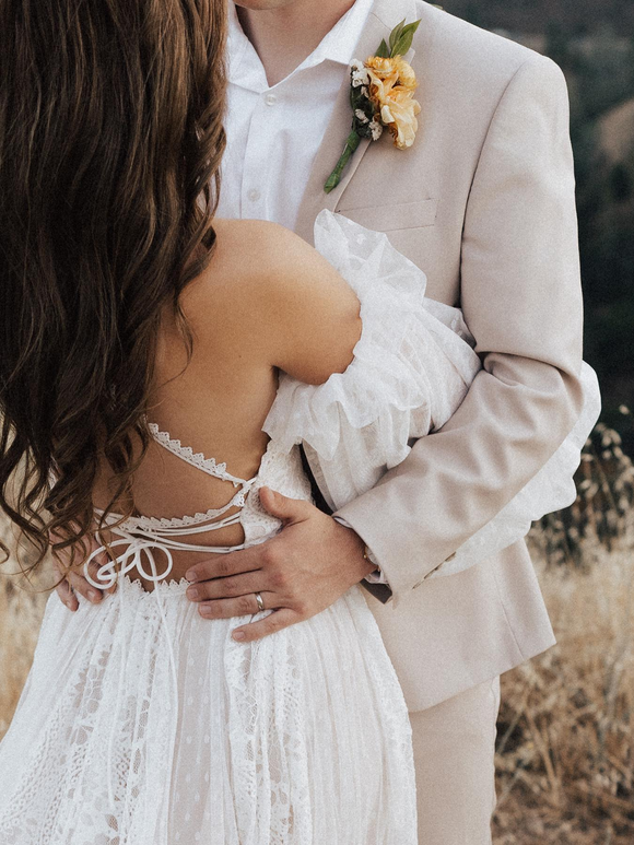 A-line Spaghetti Straps Boho Lace Wedding Dresses Long Sleeve Rustic Wedding Gown Bridal Dress JKSS517|Selinadress