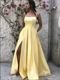 A-line Spaghetti Straps Cheap Long Prom Dress Yellow Evening Dress CBD268|Selinadress