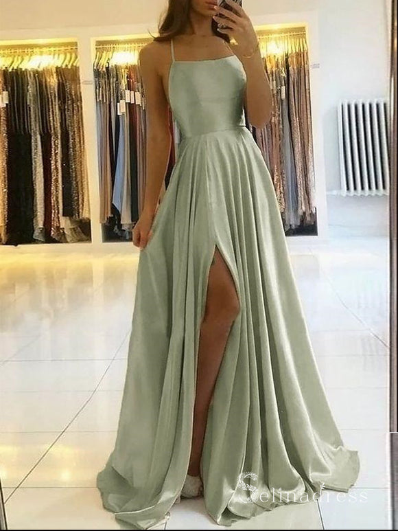 A-line Spaghetti Straps Cheap Long Prom Dresses Evening Gowns MHL2826|Selinadress