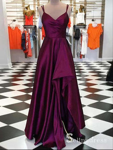 A-line Spaghetti Straps Cheap Simple Long Prom Dress Burgundy Split Formal Gowns SED019|Selinadress