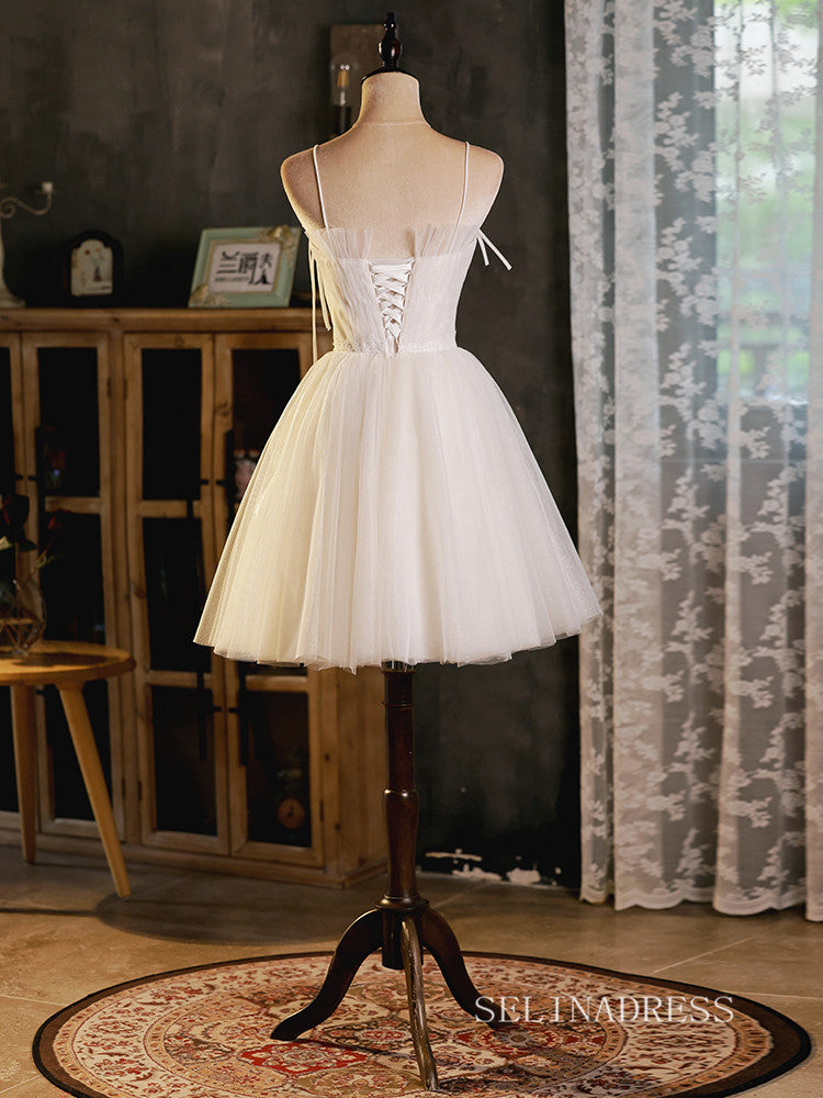 A-line Spaghetti Straps Custe Homecoming Dress White Short Prom Dresse – SELINADRESS A-line Spaghetti Straps Custe Homecoming Dress White Short Prom Dresse – SELINADRESS