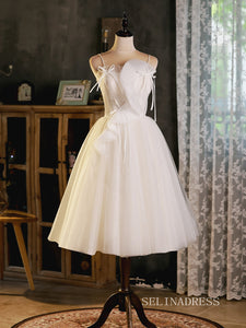 A-line Spaghetti Straps Custe Homecoming Dress White Short Prom Dresses EDS003