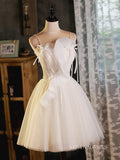 A-line Spaghetti Straps Custe Homecoming Dress White Short Prom Dresses EDS003