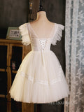 A-line Bateau Cute Homecoming Dress White Short Prom Dresses EDS0036|Selinadress
