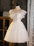 A-line Bateau Cute Homecoming Dress White Short Prom Dresses EDS0036|Selinadress