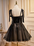 A-line Spaghetti Straps Cute Short Prom Dress Little Black Homecoming Dress lop255|Selinadress