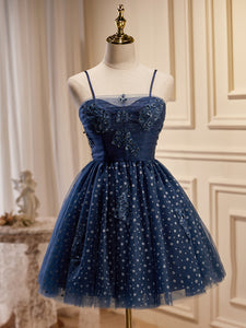 A-line Spaghetti Straps Dark Navy Short Prom Dress Cute Homecoming Dress Cocktail Dresses lop256|Selinadress