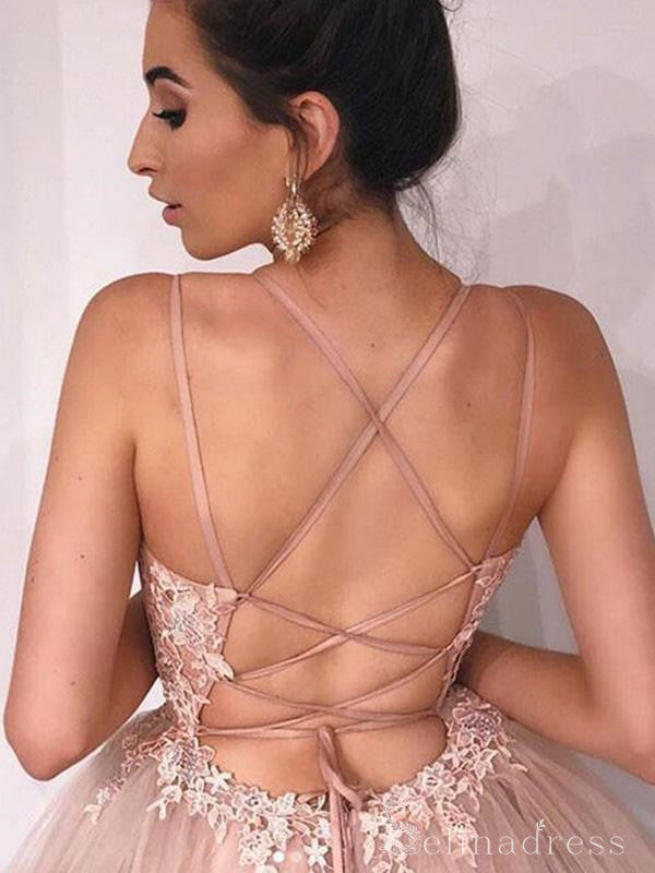 A-line Spaghetti Straps Dusty Pink Prom Dress Applique Long Formal Eve SELINADRESS A-line Spaghetti Straps Dusty Pink Prom Dress Applique Long Formal Eve SELINADRESS