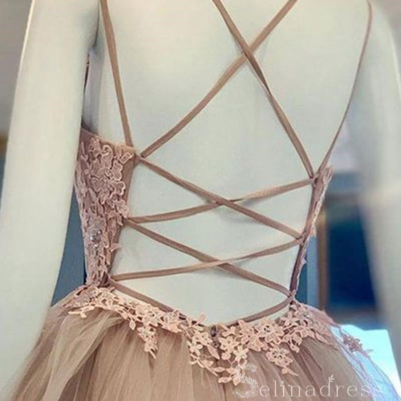 A-line Spaghetti Straps Dusty Pink Prom Dress Applique Long Formal Eve SELINADRESS A-line Spaghetti Straps Dusty Pink Prom Dress Applique Long Formal Eve SELINADRESS