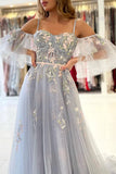 A-line Spaghetti Straps Floral Lace Long Prom Dress Cheap Evening Dresses #JKSS05|Selinadress