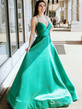 A-line Spaghetti Straps Hunter Long Prom Dresses Cheap Evening Gowns CBD578|Selinadress