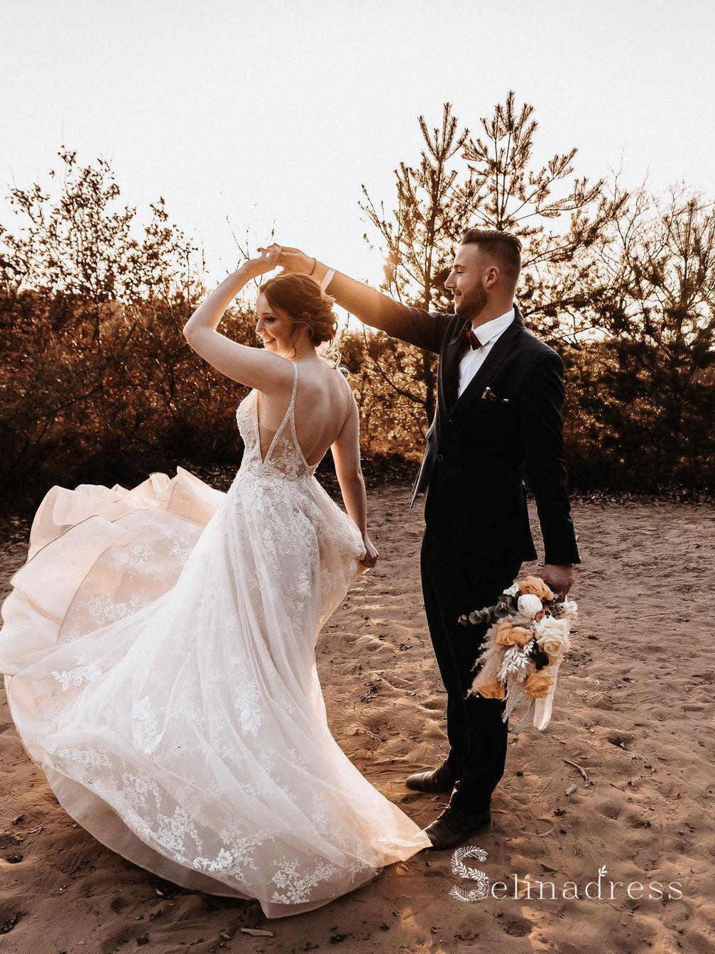 A-line Spaghetti Straps Lace Beaded Open Back Wedding Dresses Bridal Gowns CBD089 A-line Spaghetti Straps Lace Beaded Open Back Wedding Dresses Bridal Gowns CBD089