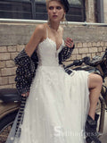 A Line Spaghetti Straps Lace Sparkly White Wedding Dresses MLD005|Selinadress