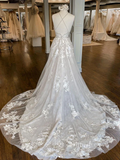 A-line Spaghetti Straps Lace Wedding Dress Embroidery Formal Dress cbd499|Selinadress