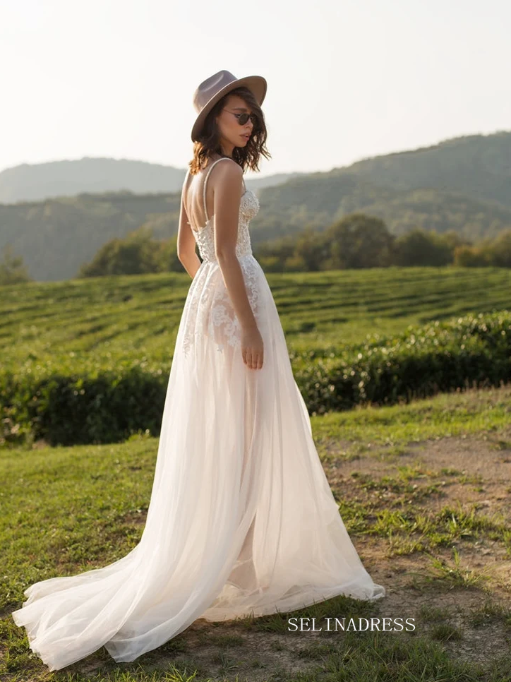 Rustic Long Sleeve Lace Wedding Dress With Lining A-line Beach Wedding Dresses SEW005|Selinadress SELINADRESS Rustic Long Sleeve Lace Wedding Dress With Lining A-line Beach Wedding Dresses SEW005|Selinadress SELINADRESS
