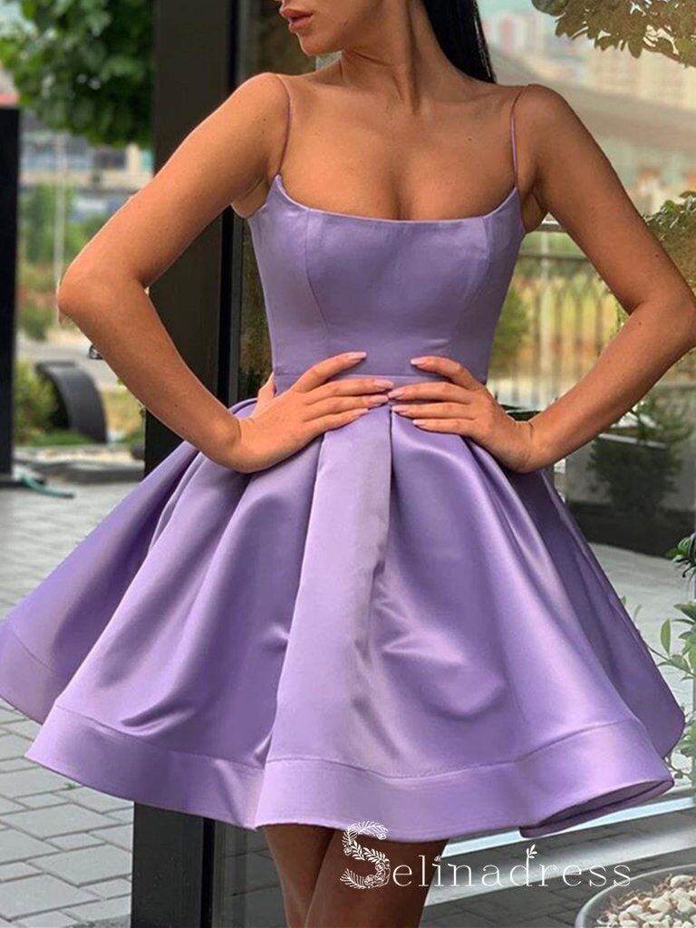A-line Spaghetti Straps Lavender Short/Mini Prom Dress Satin Formal Gowns #CBD259 A-line Spaghetti Straps Lavender Short/Mini Prom Dress Satin Formal Gowns #CBD259