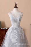 A-line Spaghetti Straps Light Gray Lace Long Sweet 16 Prom Dress Evening Dress SED052|Selinadress