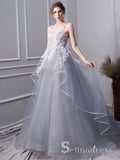 A-line Spaghetti Straps Light Gray Lace Long Sweet 16 Prom Dress Evening Dress SED052|Selinadress