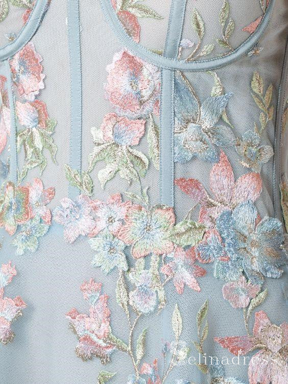 A-line Spaghetti Straps Light Sky Blue High Low Prom Dresses Lace Form SELINADRESS A-line Spaghetti Straps Light Sky Blue High Low Prom Dresses Lace Form SELINADRESS