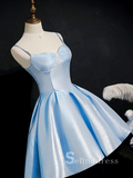 A-line Spaghetti Straps Light Sky Blue Short Prom Dress Homecoming Dresses #MHL122|Selinadress
