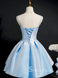 A-line Spaghetti Straps Light Sky Blue Short Prom Dress Homecoming Dresses #MHL122|Selinadress