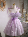 A-line Spaghetti Straps Lilac Cute Short Homecoming Dress Summer Outfits THL008|Selinadress