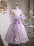 A-line Spaghetti Straps Lilac Cute Short Homecoming Dress Summer Outfits THL008|Selinadress