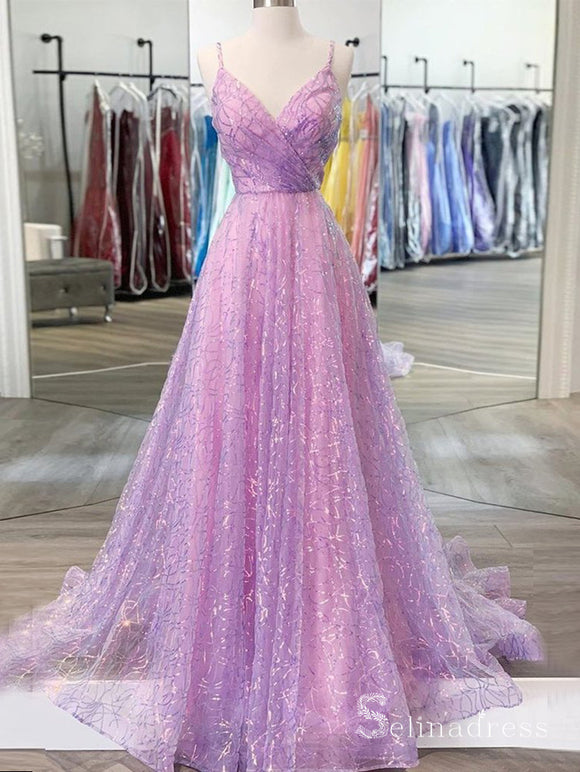 A-line Spaghetti Straps Lilac Prom Dresses Long Evening Gowns CBD545|Selinadress