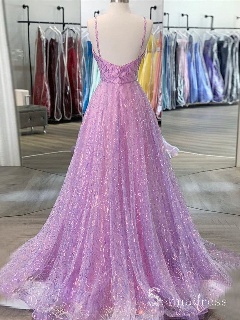 A-line Spaghetti Straps Lilac Prom Dresses Long Evening Gowns CBD545 SELINADRESS A-line Spaghetti Straps Lilac Prom Dresses Long Evening Gowns CBD545 SELINADRESS