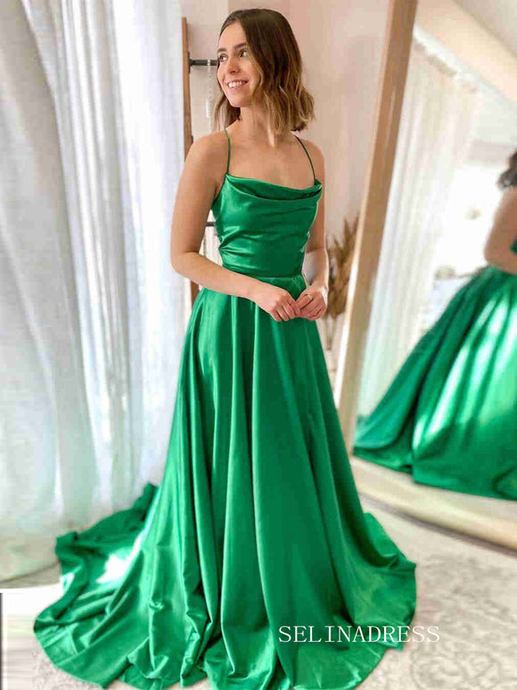 A-line Spaghetti Straps Long Prom Dresses Cheap Long Evening Dress Formal Dresses SSD015|Selinadress