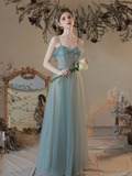 A-line Spaghetti Straps Mint Green Long Prom Dress Cheap Evening Dresses RYU040|Selinadress