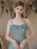 A-line Spaghetti Straps Mint Green Long Prom Dress Cheap Evening Dresses RYU040|Selinadress