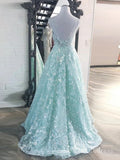 A-line Spaghetti Straps Mint Green Prom Dresses Long Evening Gowns CBD541|Selinadress