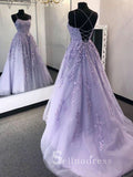 A-line Spaghetti Straps Modest Cheap Long Prom Dresses Applique Evening Dress SED517