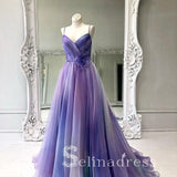 A-line Spaghetti Straps Ombre Prom Dresses Long Formal Gowns Colorful Evening Dress With Ruffles SED149|Selinadress