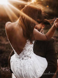 A-line Spaghetti Straps Open Back Wedding Dresses Rustic Beach Bridal Gowns MHL1691|Selinadress