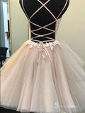A-line Spaghetti Straps Pink Applique Short Prom Dress Homecoming Dresses #MLH040|Selinadress